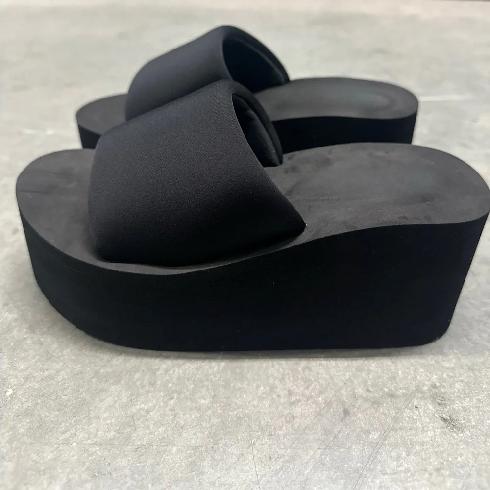 🖤 New! Black Platform Memory Foam Like Wedge Slide Sandals *RUNS BIG*
